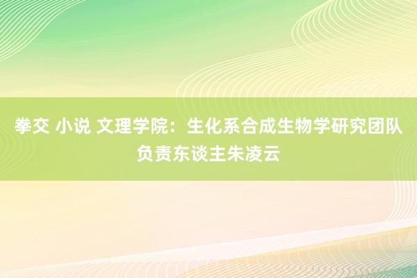 拳交 小说 文理学院：生化系合成生物学研究团队负责东谈主朱凌云